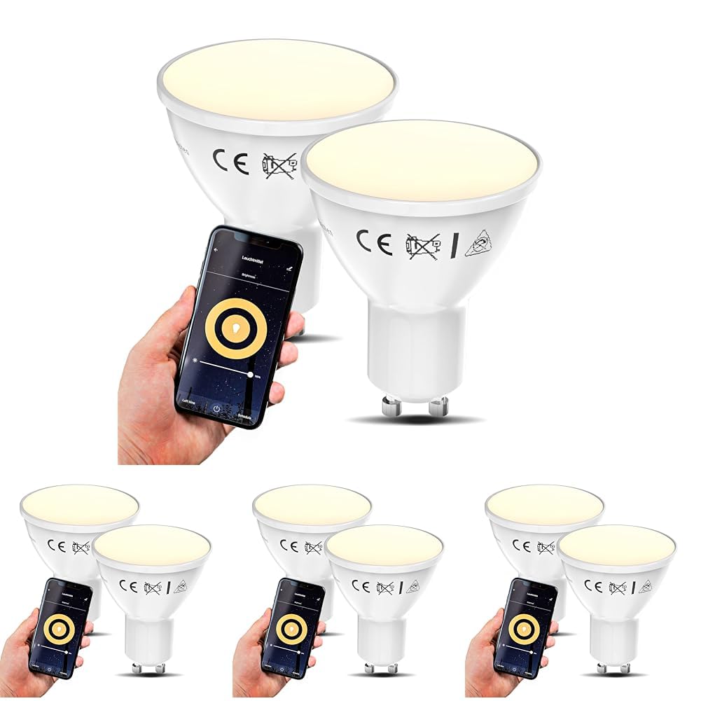 B.K.Licht I Juego de 2 LED GU10 Wi-Fi Lamp I 5.5 Watt I 350 Lumen I 2.700K Blanco cálido I Regulable I Aplicación Control de voz I iOS y Android I Bombilla inteligente (Paquete de 4)