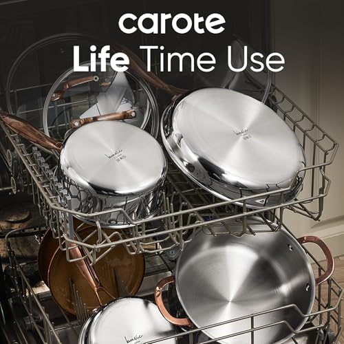 Image of CAROTE 2Qt Stainless Steel Saucepan Set, Non-Toxic 3-Ply Stainless Steel Cookware Set with Lids, Small Kitchen Pots, Oven Safe, Compatible with Induction, Ceramic, Gas, Mothers Day Gifts