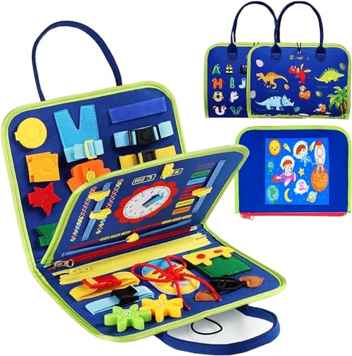 Toddler Busy Board Montessori Toys for 3-6 Year Old Sensory Board with Buckles Educational Activities for Learning Fine Motor Skills Gifts for Girls Boys Travel Toys for Airplane Car