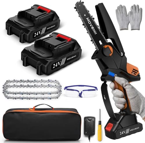 Motosierra con 2 Baterias eléctrica portátil mini | Pantalla digital, deposito de aceite, ligera, 24V y 6 pulgadas | Poda o Jardín
