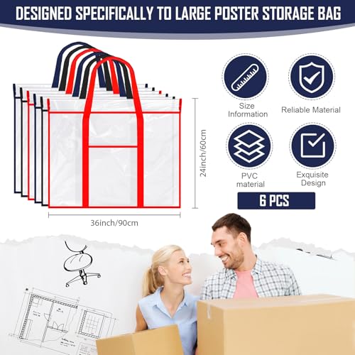 Image of Huhumy 6 Pack Large Poster Storage Bag 29 x 31 Inch Art Portfolio Bag Bulletin Board Holder PVC Portfolio Case Transparent Art Organizer Folder Chart Container for Teacher Paper(Multicolor)