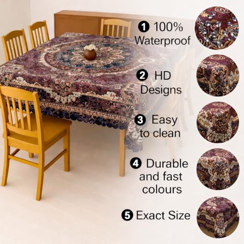 Image of Homerz Premium Centre Table Heritage Series Velvety Table Cover, Vibrant Royal Designs with Border Cutwork (Mughal, 36x54 inch - Center Table)