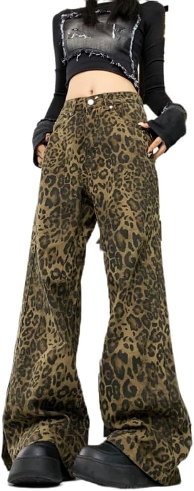 Street Print 8 Loose Straight Jeans for Women in Spring and Autumn Waist Slimming Wide Legs Floor Slim