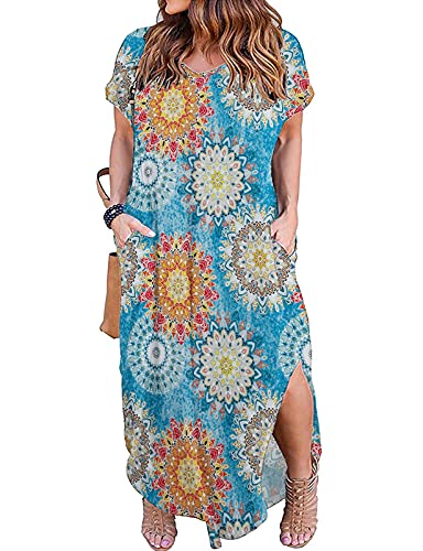 Image of Kancystore Women's Plus Size Dresses Summer Casual Loose Pocket Short Sleeve Slits Long Maxi Dress XL-5X