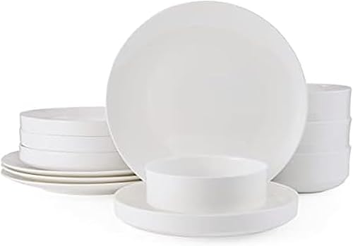 Mikasa Macie Bone China - Juego de vajilla ligera de 12 piezas resistente a las astillas, servicio para 4, color blanco