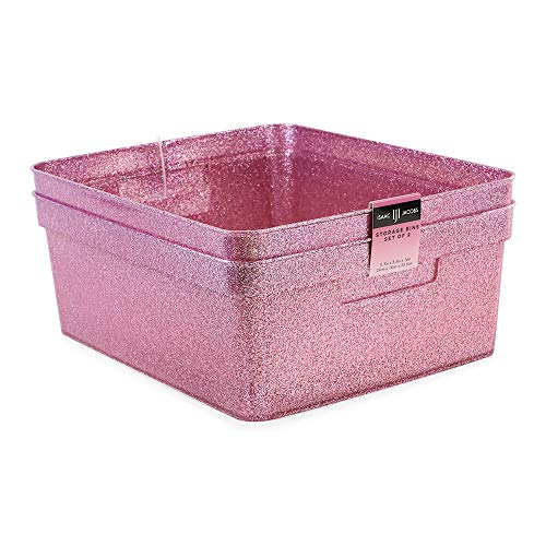 Isaac Jacobs Medium Glitter Storage Bin Set (14” x 11.5” x 5.5”) - Pink by Isaac Jacobs - Used condition - US$27.99