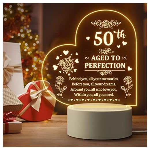 Quaintir 50th Birthday Gifts for Her, Personalized Night Light, 50 Year Old Gifts for Women, Happy 50th Birthday Gifts Ideas for Wife, Mom, Daughter, Sister, Aunt, Best Friends, BFF, Coworkers