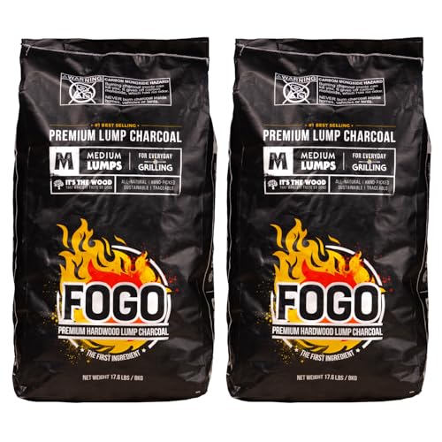 FOGO Premium Hardwood Lump Charcoal, Natural, Medium Sized Lump Charcoal for Grilling and Smoking,...
