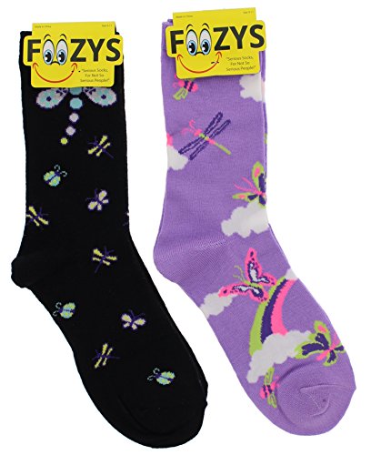 Foozy's Women's Dragonfly, Butterfly Crew Socks (2 Pr) Purple, Black #TOP3