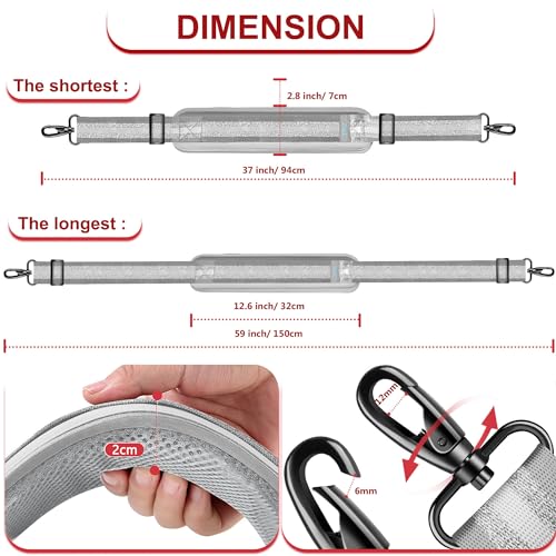 Image of ZINZ Shoulder Strap - 59 Inch Universal Heavy-duty Adjustable Strap with Ultra-thick Fixed Breathable Pad for Laptop, Gym, Camera Bag and More - Gray Silver Jacquard