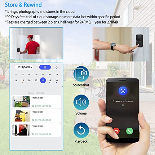 KOCASO Smart Wireless WiFi Ring Doorbell, 720P HD Video Security 2 Way Intercom Visual Bell, Chime Night Vision Wide Angle Camera Door Bell with Cloud Storage