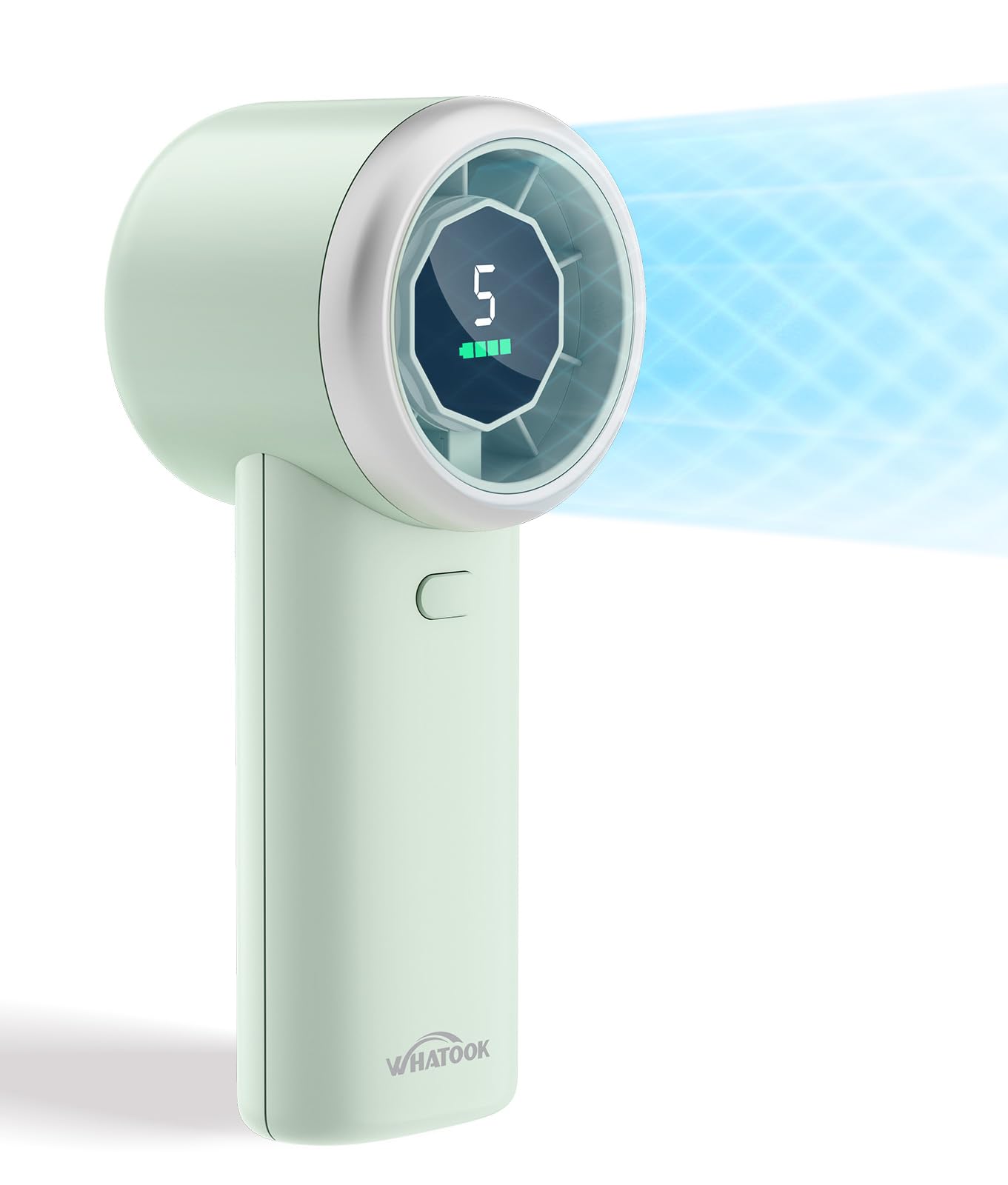 WHATOOK Portable Handheld Turbo Fan, 5 Speeds Mini Personal Fan with 4000mAh Rechargeable Battery, Small Pocket Fan for Travel Essentials, Beach, Office, Gifts for Women Men - Mint Green