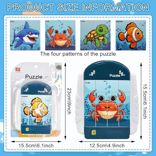 TECHEEL 4-in-1 Drehbares Puzzle - 16 Teile Reisespiel für Kinder ab 3 Jahren