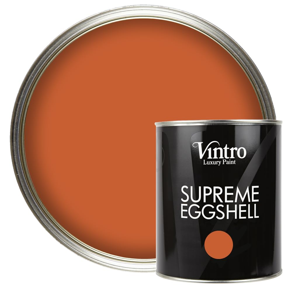 Vintro Paint | Orange/Brown Eggshell Paint | for Walls | Wood | Trim | Satin Furniture Paint | Interior & Exterior Use. 1 Litre (Orange/Brown - Thor's Rust)