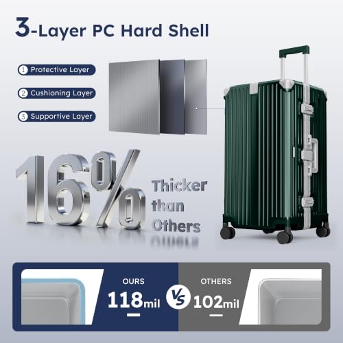 Image of ALPHA CAMP Trunk Luggage 26 Inch with Aluminum Frame Zipperless Suitcase | Checked Thickened 3-Layer PC Hardshell Luggage with TSA Lock,Charging Port,Cup Holder and Spinner Wheels for Holiday Travel