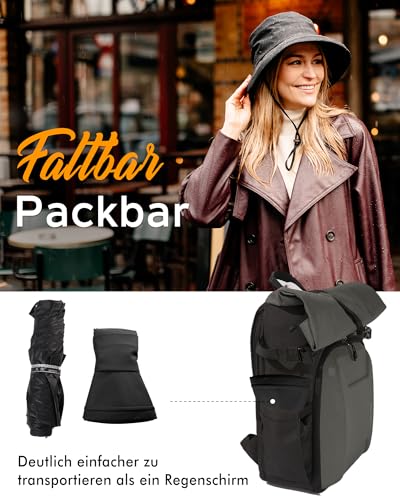 Comhats Damen Faltbarer Regenhut Sonnenhut wasserdichte Mütze mit breite Krempe UPF50+ Schwarzblau