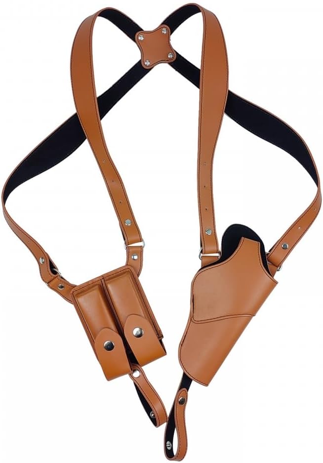 Shoulder Holster, Vertical Leather Concealed Gun Holster Adjustable with Double Magazine Pouch for 1911 92 96 48 45 43 19 Z92 and other Pistols