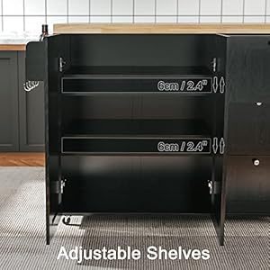 IRONCK Rolling Kitchen Island Cart with Drop-Leaf Countertop, Barn 3Drawers, Barn Door Style Cabine,Thicker Rubberwood Top, Spice Rack, on Wheels, for Kitchen and Dining Room, Black IRONCK Rolling Kitchen Island Cart with Drop Leaf Countertop Barn 3Drawers Barn Door Style CabineThicker Rubberwood Top Spice Rack on Wheels for Kitchen and Dining Room Black
