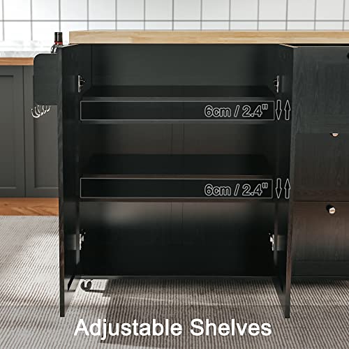 IRONCK-Rolling-Kitchen-Island-Cart-with-Drop-Leaf-Countertop-Barn-3Drawers-Barn-Door-Style-CabineThicker-Rubberwood-Top-Spice-Rack-on-Wheels-for-Kitchen-and-Dining-Room-Black IRONCK Rolling Kitchen Island Cart with Drop Leaf Countertop Barn 3Drawers Barn Door Style CabineThicker Rubberwood Top Spice Rack on Wheels for Kitchen and Dining Room Black