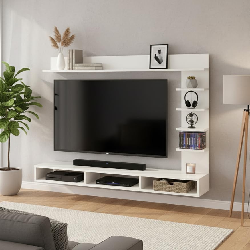 Image of FURNEASER Eplus Engineered Wood Wall Mount TV Unit /TV Stand /TV Cabinet /TV Entertainment Unit /Set Top Box Stand Showcase (Ideal for 50-55 Inch) (D.I.Y) (White)