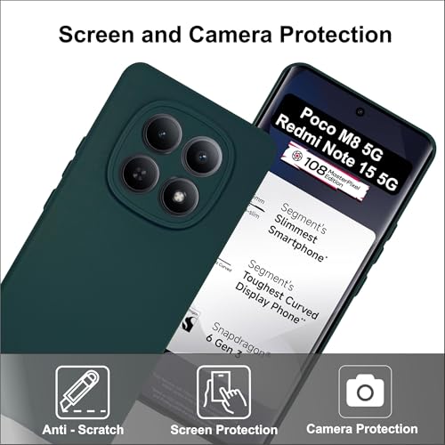 Image of SBMS Silicone Back Cover Case for Redmi Note 15 5G / Poco M8 5G | Soft Micro-Fibre Lining Inside | Camera Protection Bump | Shockproof Back Cover Case for Poco M8 5G (Candy Cloth Green)