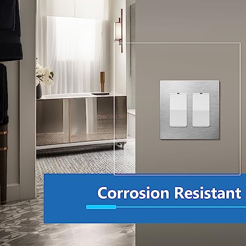 Image of LIDER Double Decorator Metal Wall Plate, Temperature and Impact Resistant, Screwless Cover, Modern Upgrade, Mid-Size 2-Gang 4.88 inch x 4.92 inch, LSMWP-32M-SS, UL Listed, Stainless Steel, 1-Pack