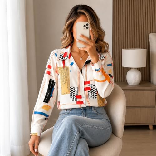 Image of TOPLOT Women's Shirt | Stylish Top Design | Modern Abstract & Floral Prints | Classic Collar with Front Closure for Polished and Everyday Styling | Long Sleeve Casual (5110)