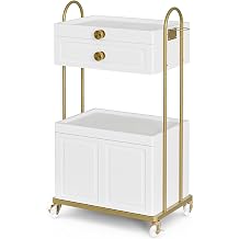 Salon Trolley Cart with Lockable Wheels, Salon Station Cabinet with Drawer & Cabinet for Hair Stylist Makeup Tool Organizer for Beauty Spa Barbershop Black&Gold