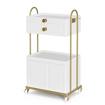 Salon Trolley Cart with Lockable Wheels, Salon Station Cabinet with Drawer & Cabinet for Hair Stylist Makeup Tool Organizer for Beauty Spa Barbershop White&Gold