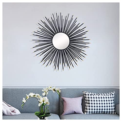 Espejo de pared negro de 20 pulgadas, espejo de pared decorativo starburst de metal grande redondo, espejo de pared de comedor, sala de estar, espejo colgante de porche de pasillo Cover