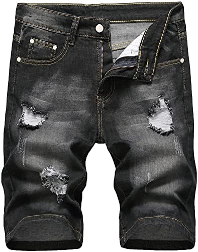 CHOINANALC Men's Denim Shorts, Classic Ripped Short Jeans for Men(Black301,32)