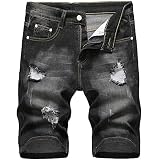 CHOINANALC Men's Denim Shorts, Classic Ripped Short Jeans for Men(Black301,32)