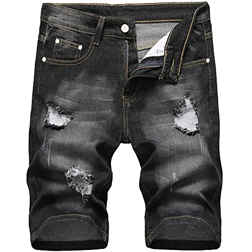 Choinanalc Men's Denim Shorts, Classic Ripped Short Jeans For Men(Black301,32) #TOP18
