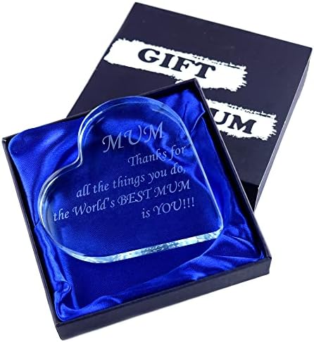 LT Gift for Mum Birthday Mothers Day Engraved Crystal Heart from Daughter Son Christmas Mum Presents The World's Best Mummy