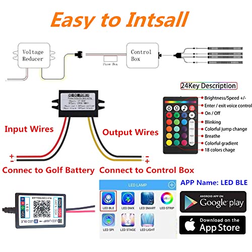 Rolightic 4 Pcs Golf Cart Underglow Lights, Rgb Led Strip Lights For Ezgo Yamaha Club Car, Rf/App Control, Sound Active, Music Sync With Voltage Reducer, Water Resistant Flexible Tubes #TOP3