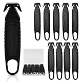 10 Pcs Safety Box Cutter Knife of Concealed Stainless Steel Blade, Ergonomic Film Cutting Blade, Plastic Cutter for Box, Carton, Shrink Wrap, Plastic Straps