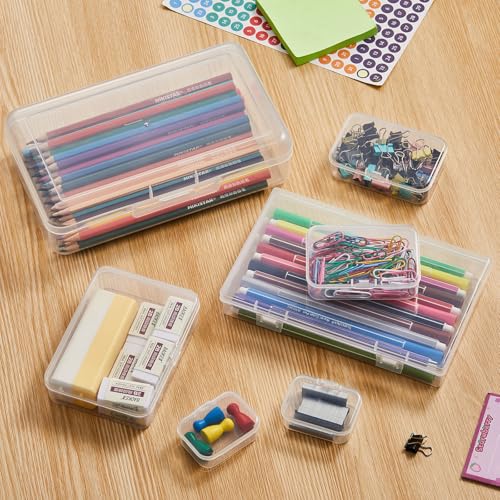 Image of 42 Pieces Mixed Sizes Rectangular Empty Mini Clear Plastic Organizer Box | Hinged Lids, For Small Items, Craft Projects