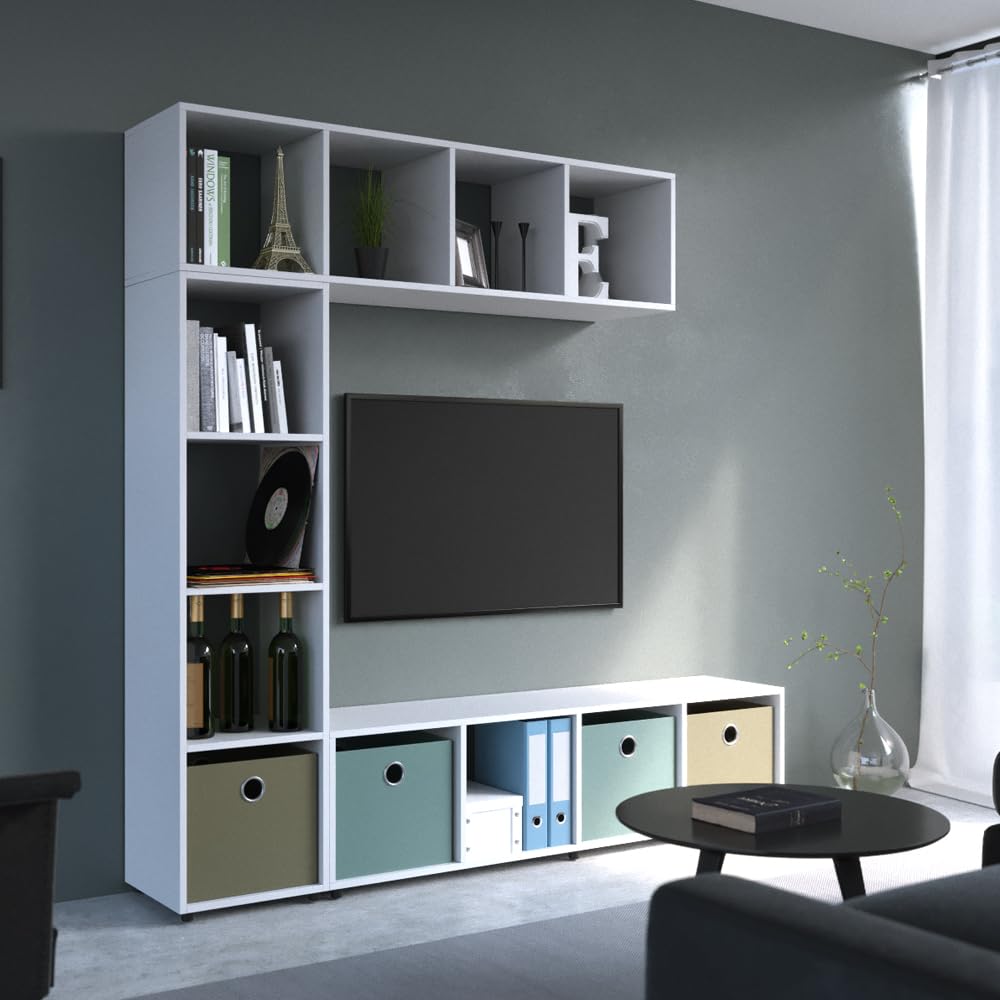 Vicco Meuble de Rangement Cube Ludus, Blanc, 142.5x36.2cm, pour Le Rangement et la présentation de Livres et de boîtes
