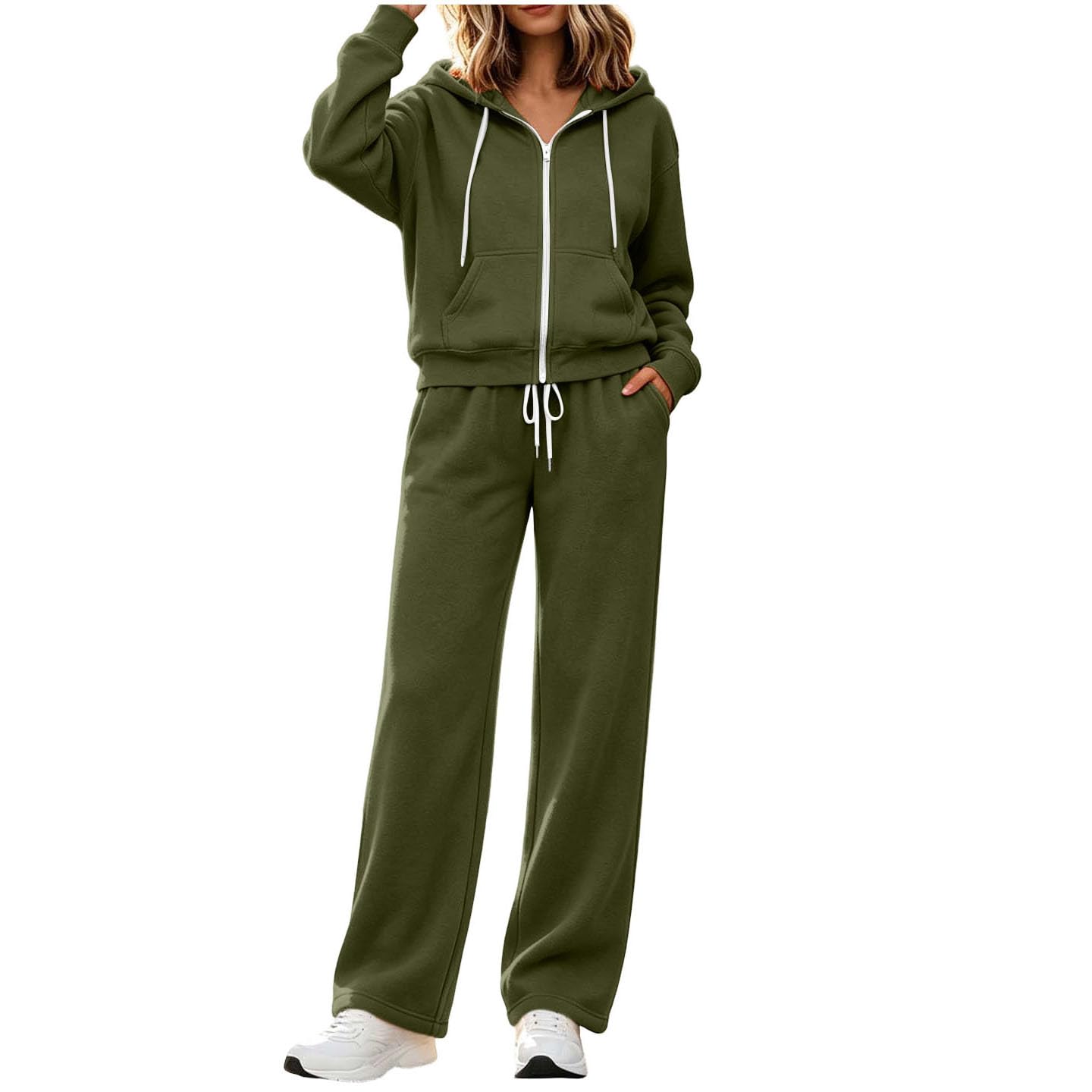 Conjunto deportivo de 2 piezas para mujer, casual, holgado, manga larga, cremallera, sudadera con capucha y pierna recta, para gimnasio, entrenamiento, con bolsillos, ropa deportiva y deportiva