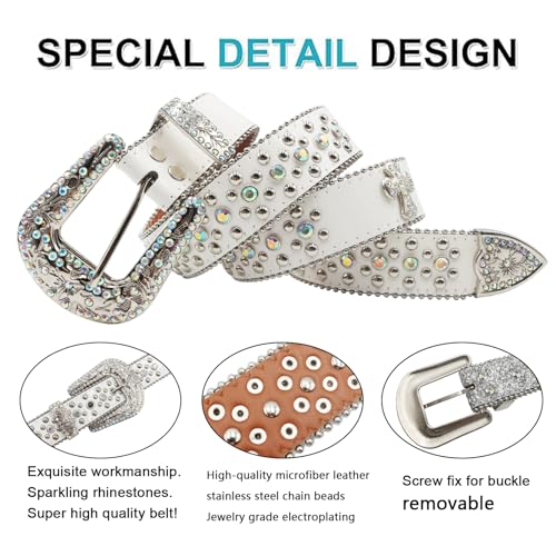 Rhinestones Cross Belt for Men Women Studded Belts Cowgirl Belts For Women Black/Silver/White Belt For Jean Pant3