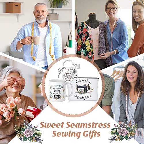 Inbagi 3 Pcs Sewing Gifts For Seamstress Women Cosmetic Bag Quilting Coffee Mug 11 Oz Quilter Keychain Funny Gifts For Quilters Sewing Lovers #TOP6