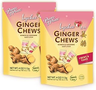 Ginger Chews with Lychee, 4 oz. – Candied Ginger – Lychee Flavored Candy – Lychee Ginger Chews – 2 Pack