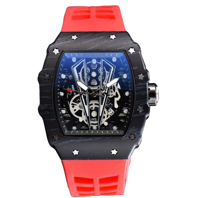 Image of Richard Hot-Selling Colorful Wood Grain Bull Style Barrel-Shaped Fashion Watch - Large Dial Pointer, Stainless Steel, PU Strap, Alloy Case, Black Color