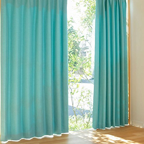 遮光 カーテン 遮光カーテン 2枚組 + カーテンフック取り付け済み + カーテンタッセル ターコイズブルー 幅100×丈135cm 2枚セット カーテン単品