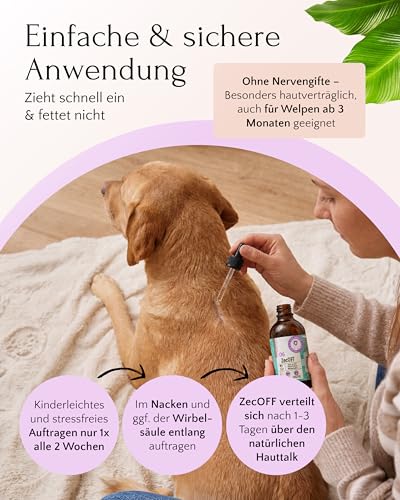 FAVLY – ZecOFF Zeckenschutz 50ml für Hunde ab 2kg – Spot-On gegen Zecken, Flöhe & Mücken – pflanzlich basiertes Zeckenmittel mit Saltidin, Neemöl, Eukalyptus, Geraniol – Zeckenabwehr ohne Nervengift