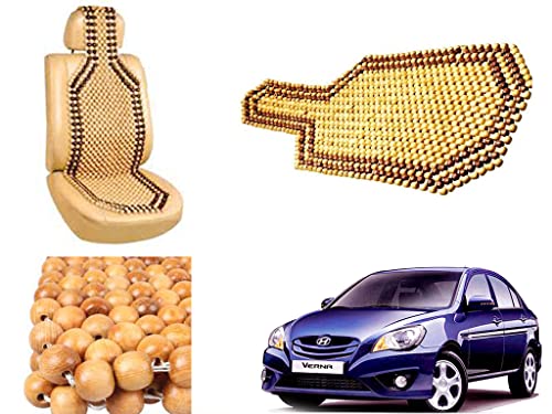 Image of Car Bead Seat Wooden Beads Cushion Cover Pad for Hyundai Verna, Acupressure Sitting Seat Cover | Cream Color - Pack of 1
