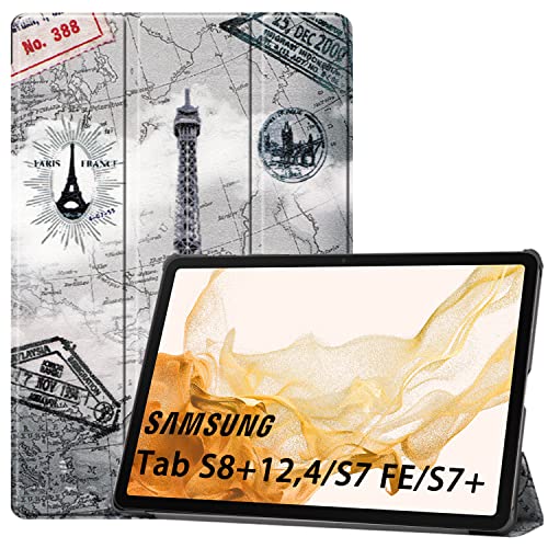 NUPO for サムスン Galaxy Tab S8 Plus 12.4インチ ケース 超軽量 極薄 高級PU レザー 開閉式三つ折 スタンド スマートケース スタンド 機能 スマートカバー Tab S8+ /Tab S7 Plus 対応 ,color05