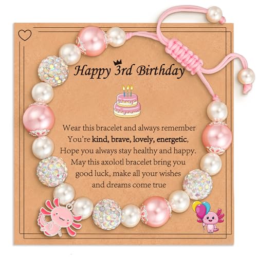Image of Happy 1-10 Year Old Birthday Bracelet Gifts for Girls Kids, Adjustable Charm Axolotl Pearl Bracelets as 1 2 3 4 5 6 7 8 9 10 Year Old Birthday Gifts for Her