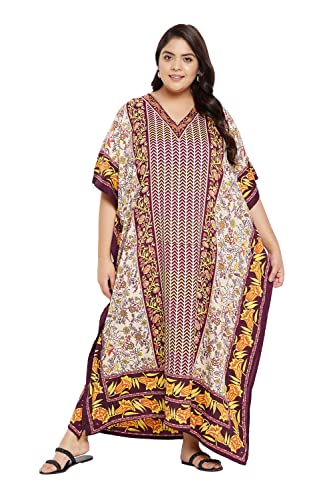 Image of Oussum Plus Size Kaftan Dresses for Women, Polyester Summer Caftan Cover Up Maxi Beach Dress, 1X-3X