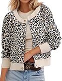 Ziesexy 2026 Spring Leopard Cardigan Womens Button Up Lightweight Sweaters Long Sleeve Cheetah Print Cropped Cardigan Jackets